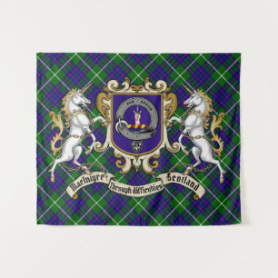 MacIntyre Clan Abzeichen & Unicorns mit Tartan Wandteppich