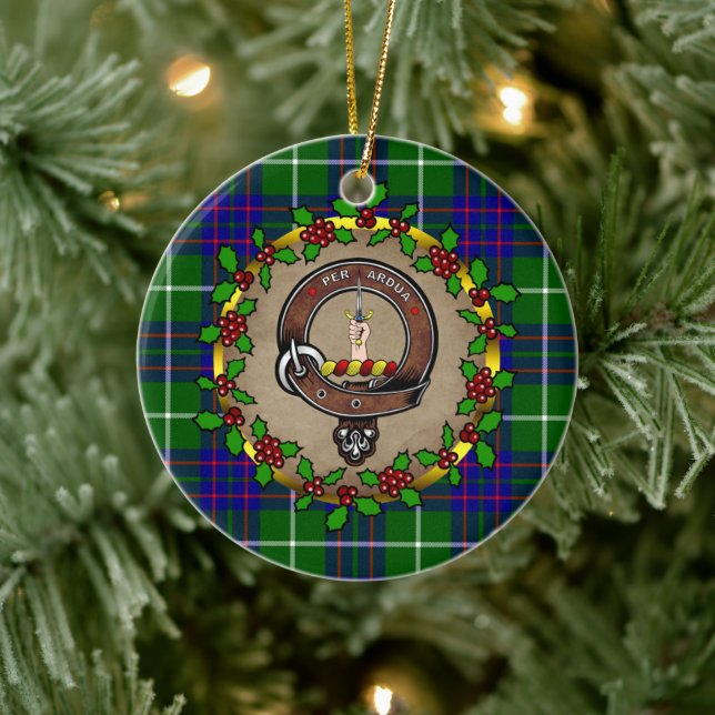 MacIntyre Clan Badge & Tartan Personalized Xmas Keramik Ornament (Baum)