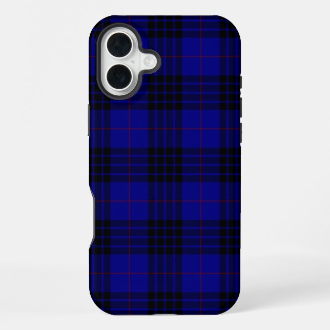MacKay tartan blue black plaid iPhone 16 Plus Hülle (Rückseite)