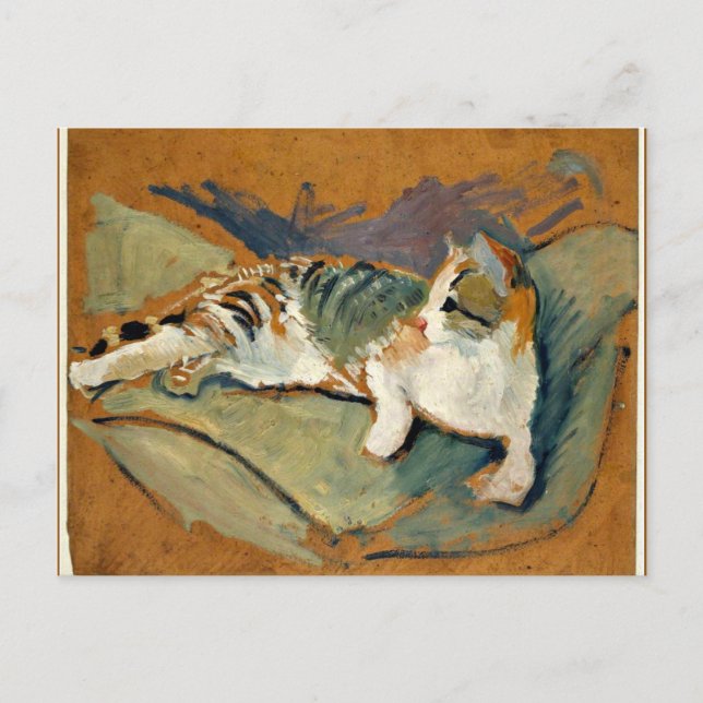 Macke - Katze auf dem grünen Kissen Postkarte (Vorderseite)