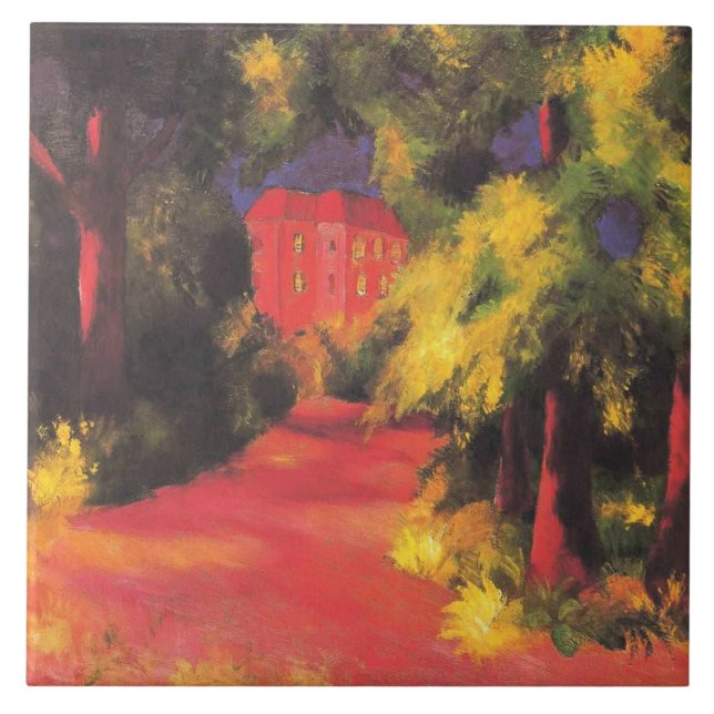 Macke - Rotes Haus in Park, Fliese (Vorderseite)