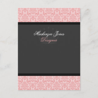 Mackenzie #2 Pink & Black Damask Chic Bow Card Postkarte