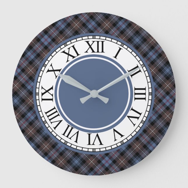 Mackenzie Clan Brown and Blue Tartan Border Große Wanduhr (Vorderseite)