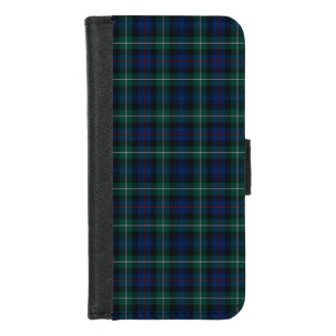 Mackenzie Clan Royal Blue und Forest Green Tartan iPhone 8/7 Geldbeutel-Hülle