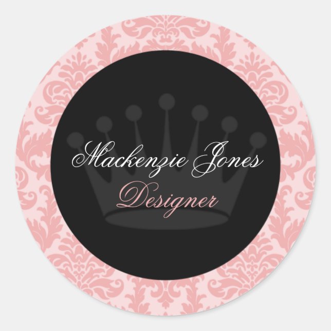 Mackenzie Pink & Black Damask Chic Round Sticker (Vorderseite)