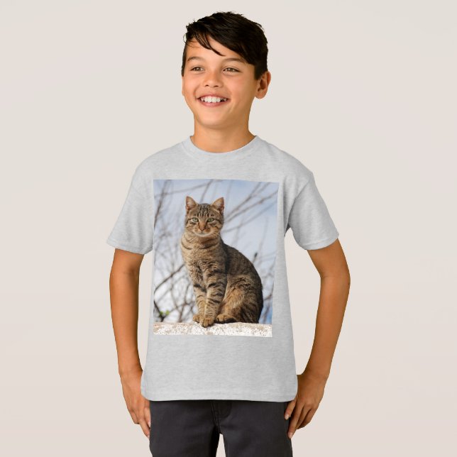 Mackerel Tabby Cat Kid's T-Shirt (Vorne ganz)