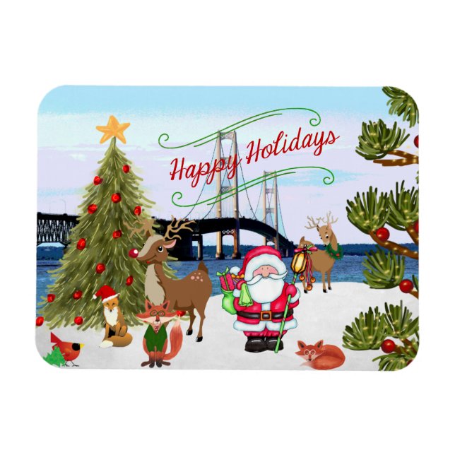 Mackinac Bridge Christmas Magnet (Horizontal)