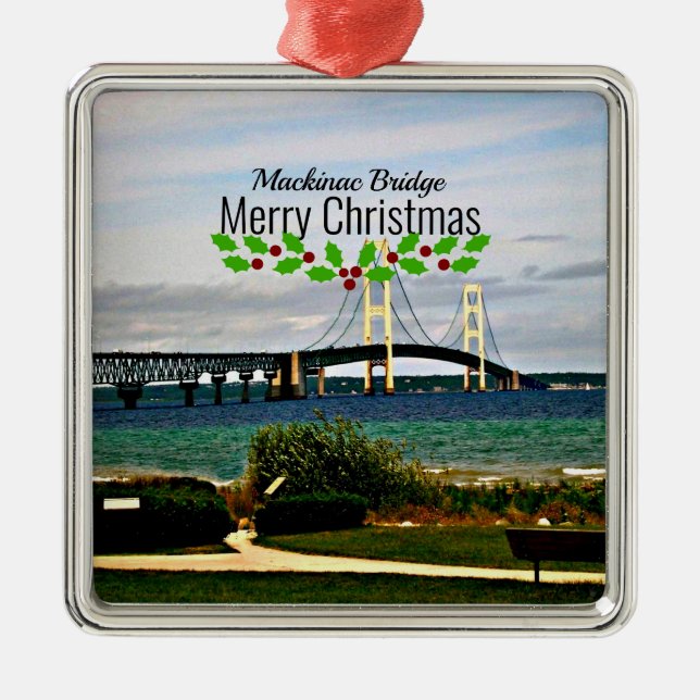 Mackinac Bridge, Merry Christmas, Ornament Aus Metall (Vorne)