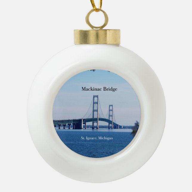 Mackinac Bridge St. Ignace Keramik Kugel-Ornament (Vorderseite)