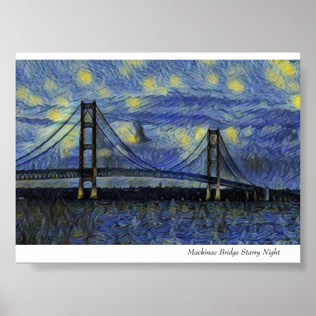 Mackinac Bridge Starry Night Poster (Vorne)
