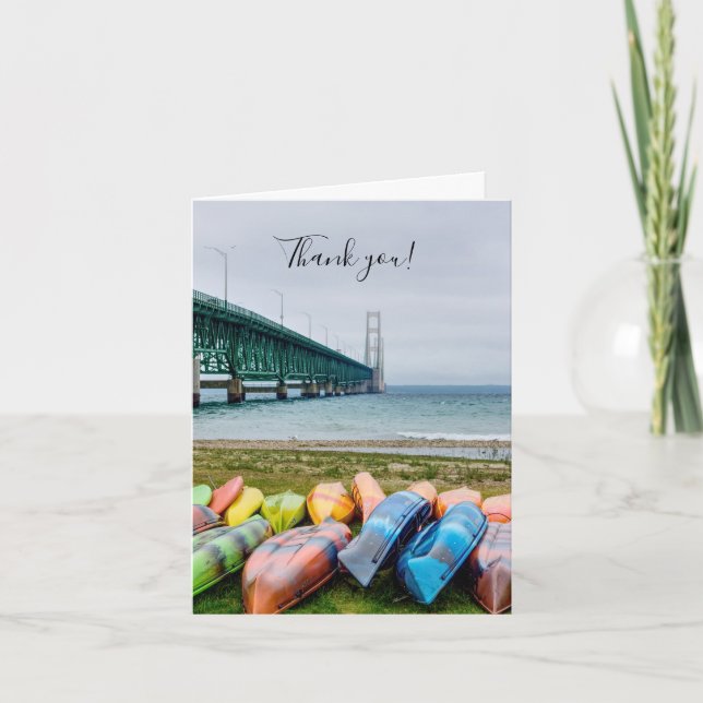 Mackinac Bridge und Kanus Danke Karte (Vorderseite)