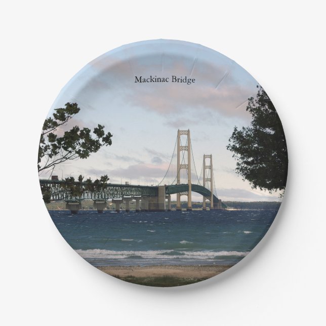 Mackinac-Brücke mit Baumplatten Pappteller (Vorderseite)