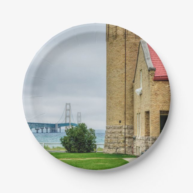 Mackinac-Brücke und Leuchtturm Pappteller (Vorderseite)