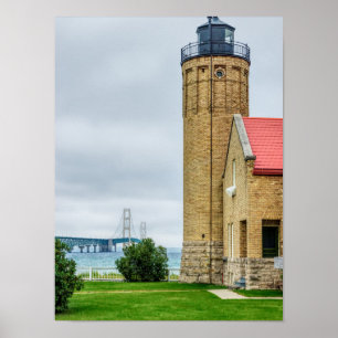 Mackinac-Brücke und Leuchtturm Poster