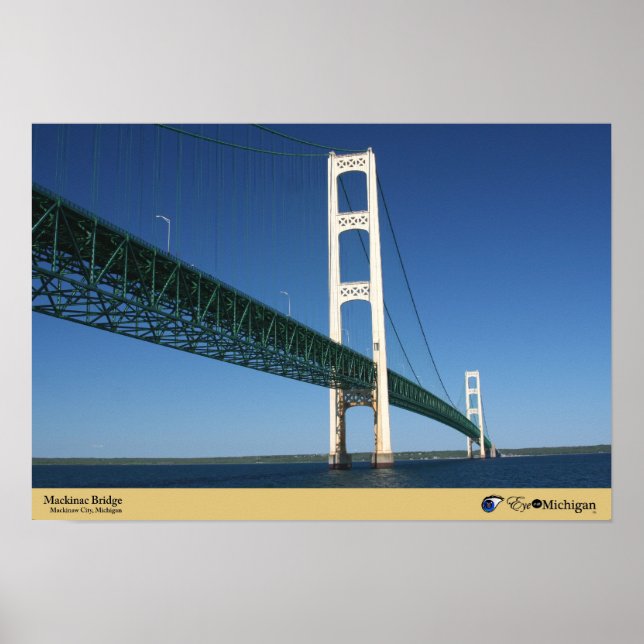 Mackinac-Brücke von der Straße nach Mackinaw, Poster (Vorne)