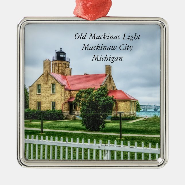 Mackinac Light and Bridge Ornament Aus Metall (Vorne)