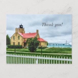 Mackinac Light and Bridge Vielen Dank Postkarte