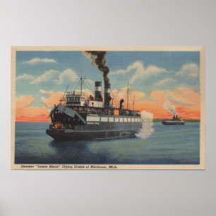 Mackinac, MI - Ansicht von Sainte Marie Dampfer Poster