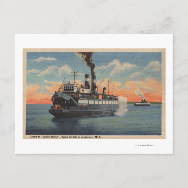 Mackinac, MI - View of Sainte Marie Steamer Postkarte (Vorderseite)
