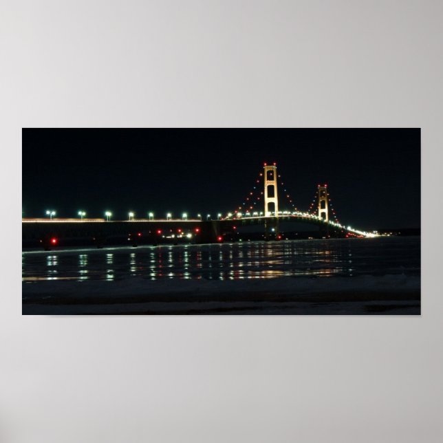 Mackinaw Bridge auf Nachtplakat Poster (Vorne)