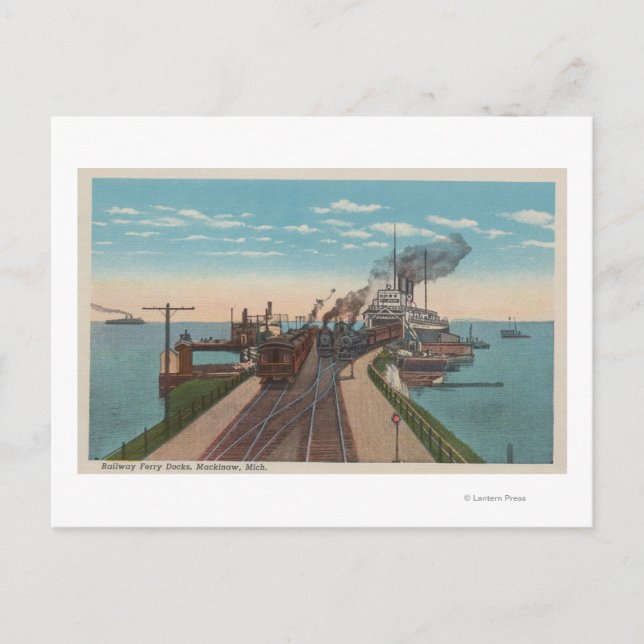 Mackinaw City, MI - Sicht auf die Fährhäfen der Ei Postkarte (Vorderseite)