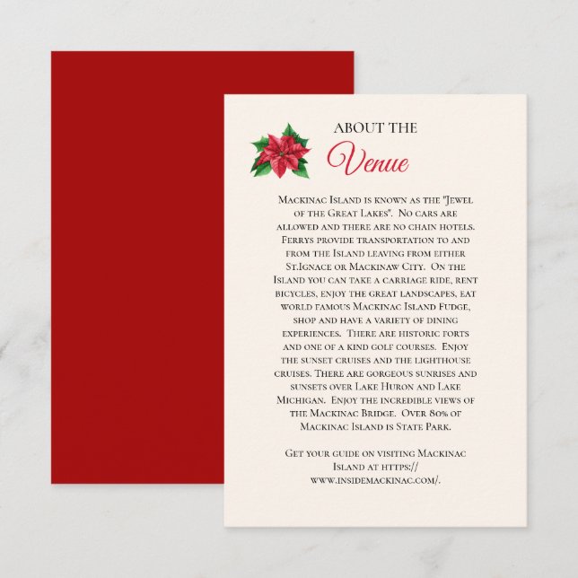 Mackinaw Island Wedding Venue Information Card RSVP Karte (Vorne/Hinten)