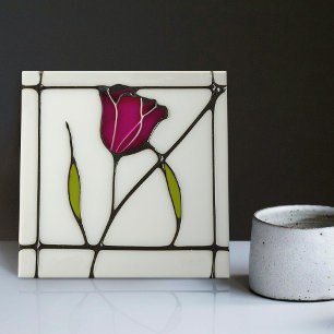 Mackintosh Art Deco Abstracte rote Rose Blüten Fliese