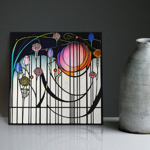 Mackintosh Art Deco abstrakte Blumenwanddekoration Fliese
