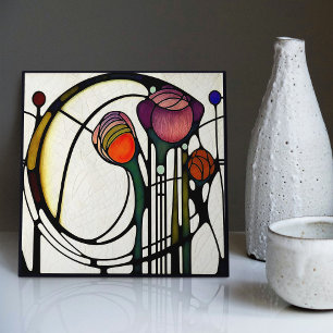 Mackintosh Art Deco abstrakter Blumenwanddekor Ker Fliese