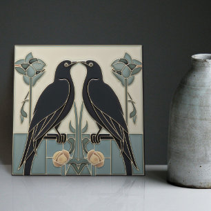 Mackintosh Black Birds Art Deco Nouveau Wanddekora Fliese