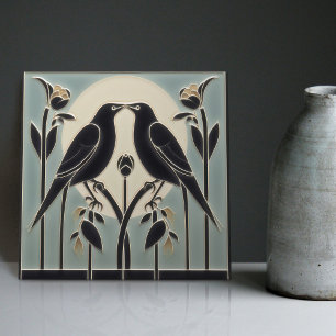 Mackintosh Black Birds Art Deco Nouveau Wanddekora Fliese