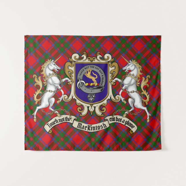 MacKintosh Clan Abzeichen & Unicorns mit Tartan Wandteppich (Vorderseite (Horizontal))