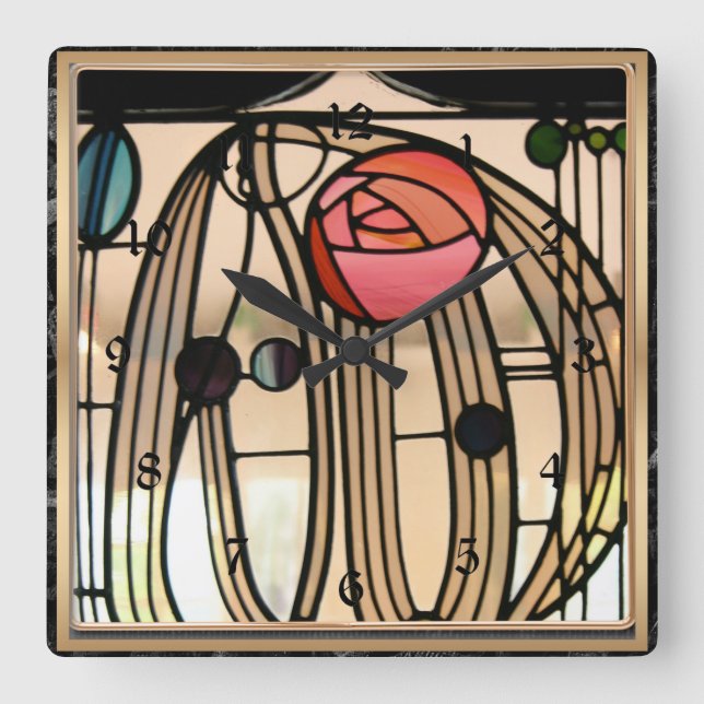 Mackintosh - Glasfenster, das Hill House Quadratische Wanduhr (Vorderseite)