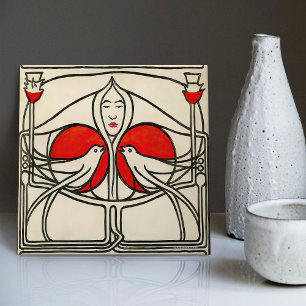 Mackintosh Lovebirds Abstrakter Wanddekor Vogel Fliese