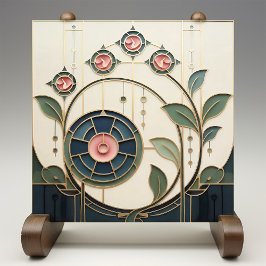 Mackintosh Rose Art Nouveau Faux Stained Glass Fliese