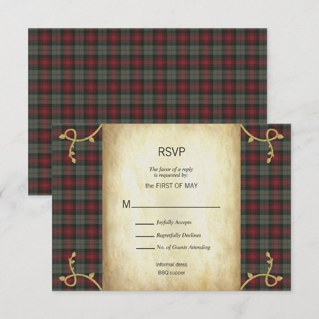 MacLachlan Scottish Tartan Garden Wedding RSVP (Devant / Derrière)