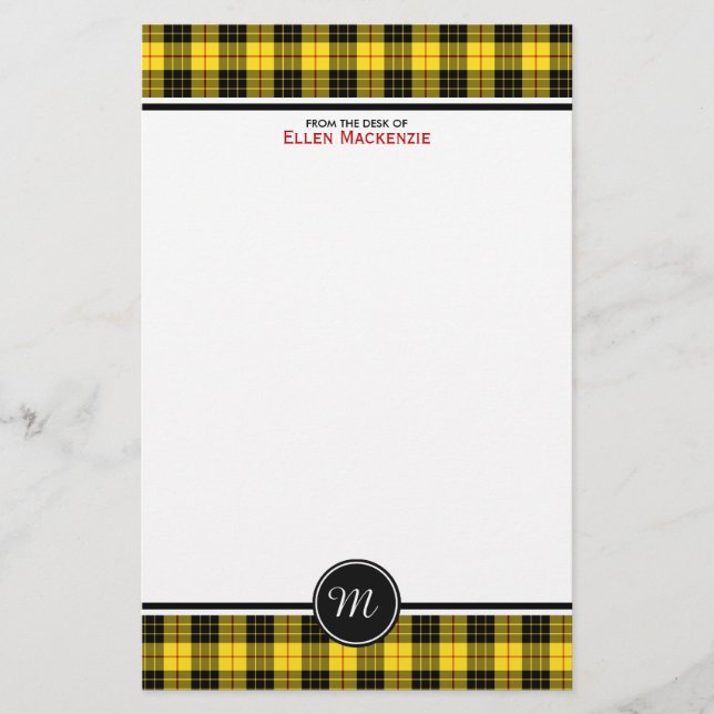 MacLeod Clan Tartan Yellow Kariert Monogram Briefpapier (Vorderseite)
