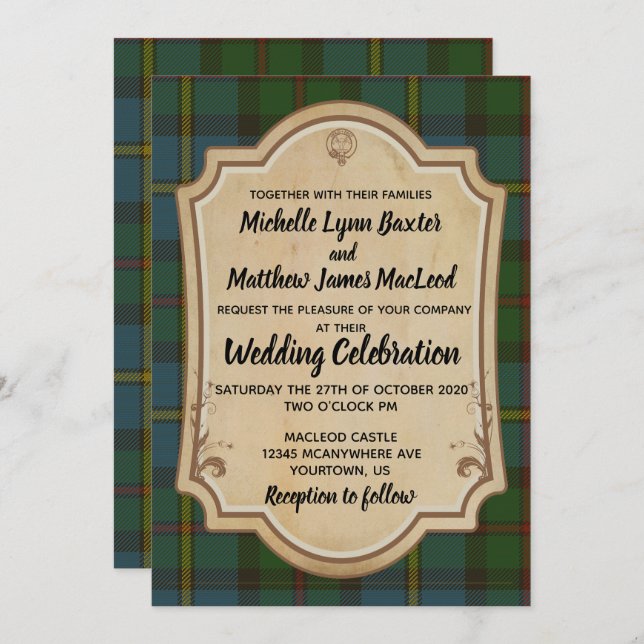 MacLeod Tartan Wedding Einladung (Vorne/Hinten)