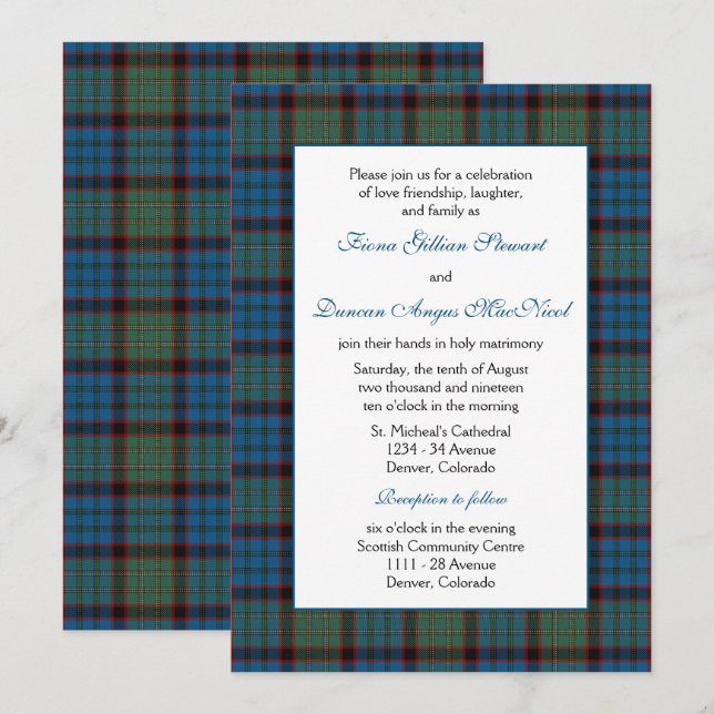 MacNichol Hunting Tartan Wedding Einladung (Vorne/Hinten)