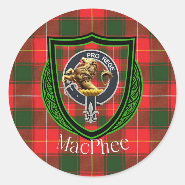 MacPhee Scottish Clan Tartan & Crest Runder Aufkleber (Vorderseite)