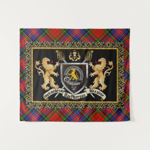 MacPherson Clan Abzeichen & Motto w/Lions Tapestry Wandteppich