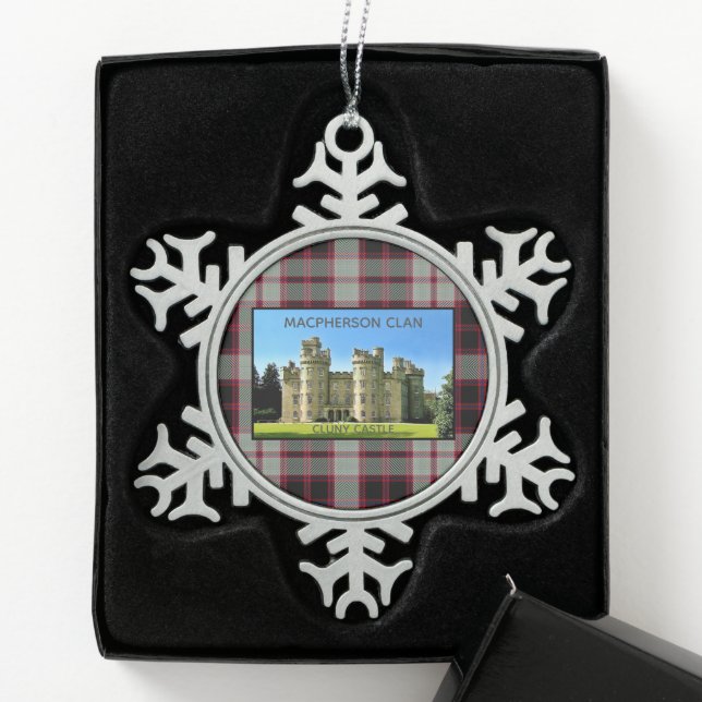Macpherson Clan Cluny Castle Tartan Xmas Schneeflocken Zinn-Ornament (Box)