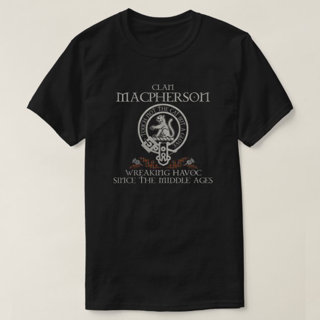 MacPherson Clan Wappen Schottischer Nachname Tarta T-Shirt (Design vorne)