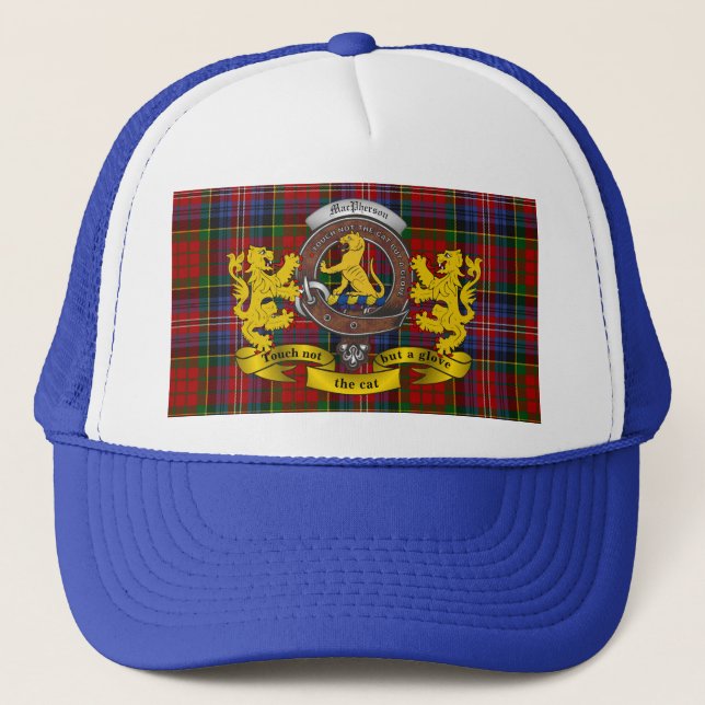 Macpherson Scottish Tartan & Abzeichen Trucker Hat Truckerkappe (Vorderseite)
