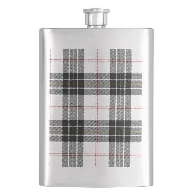 MacPherson Tartan Schwarz-weiß kariert Flachmann (Vorderseite)