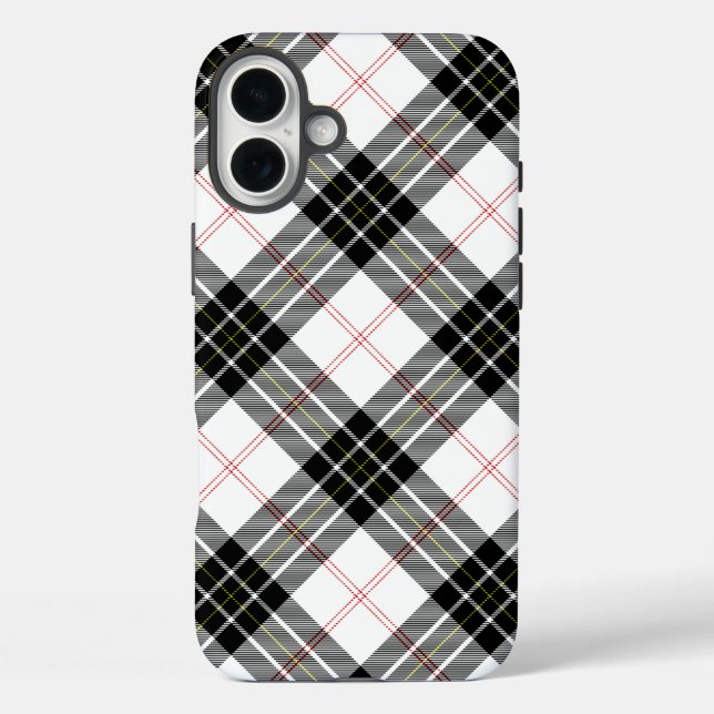 MacPherson Tartan Schwarz-weiß kariert iPhone 16 Plus Hülle (Rückseite)