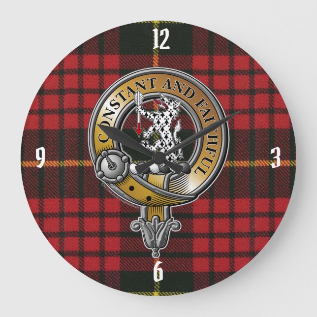MacQueen Tartan & Abzeichen Große Wanduhr (Vorderseite)