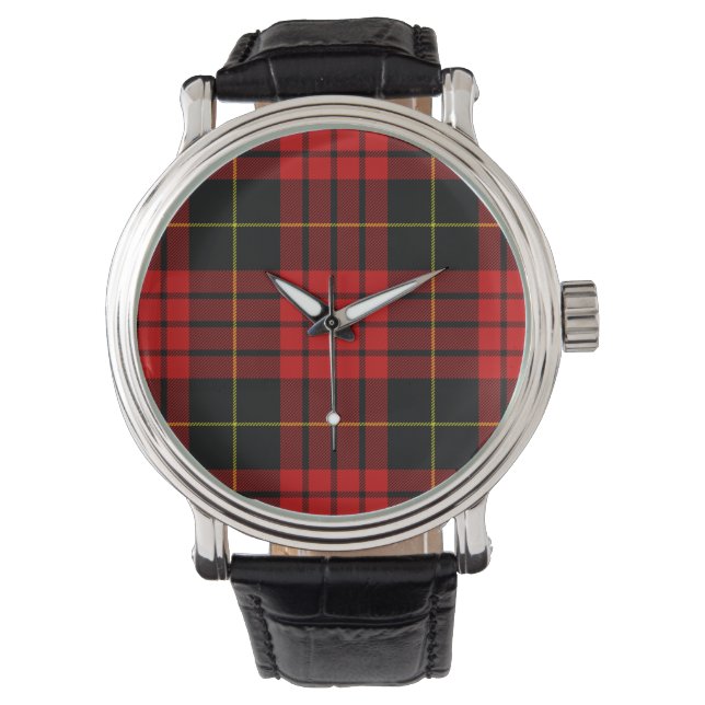 MacQueen Tartan Red and Black Kariert Armbanduhr (Vorderseite)
