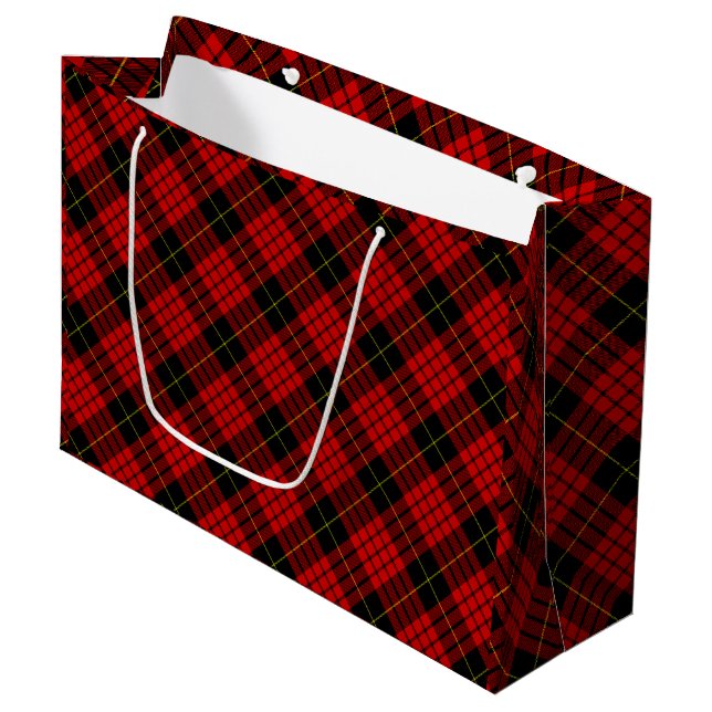MacQueen Tartan Red and Black Kariert Große Geschenktüte (Vorderseite Schrägansicht)