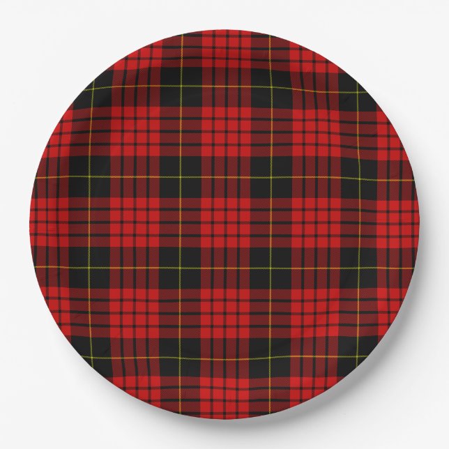 MacQueen Tartan Red and Black Kariert Pappteller (Vorderseite)